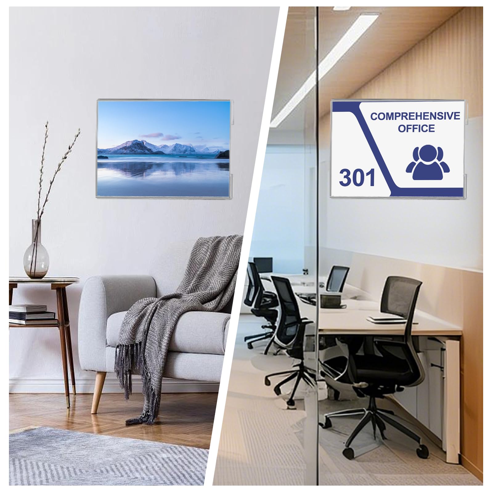 30 soportes acrílicos para letreros de 11 x 8.5 pulgadas, soportes verticales de pared con adhesivo, marcos de plástico transparente, soportes de carteles de papel para oficina, hogar,