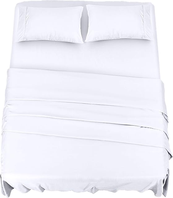 Utopia Bedding 4 Piece Bed Sheet Set 1 Fitted & Flat Sheet with 2 Pillowcases Wrinkle, Shrinkage and Fade Resistant Soft Brushed Microfiber Fabric (Double, White)