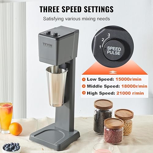 Miniatura 3 de VEVOR Máquina para hacer batidos, mezclador comercial de 375 W, mezclador de bebida de una sola cabeza, licuadora de batido de 3 velocidades con