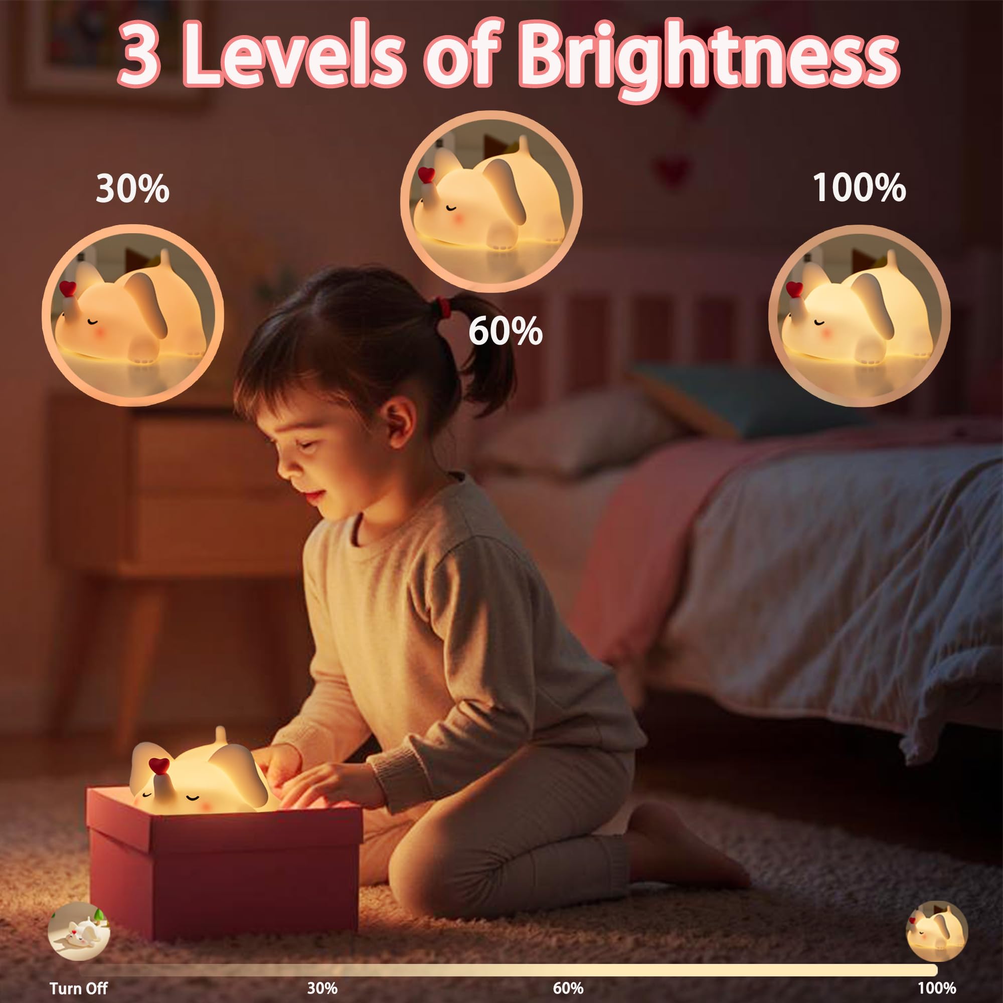 mydtiz Silicone Elephant Night Light for Kids Room Dimmable Rechargeable Nursery Animal Nightlight Gifts for Women Girls Boys Room Decor 3 Level Brightness Toddler Bedroom Bedside Touch Lamp