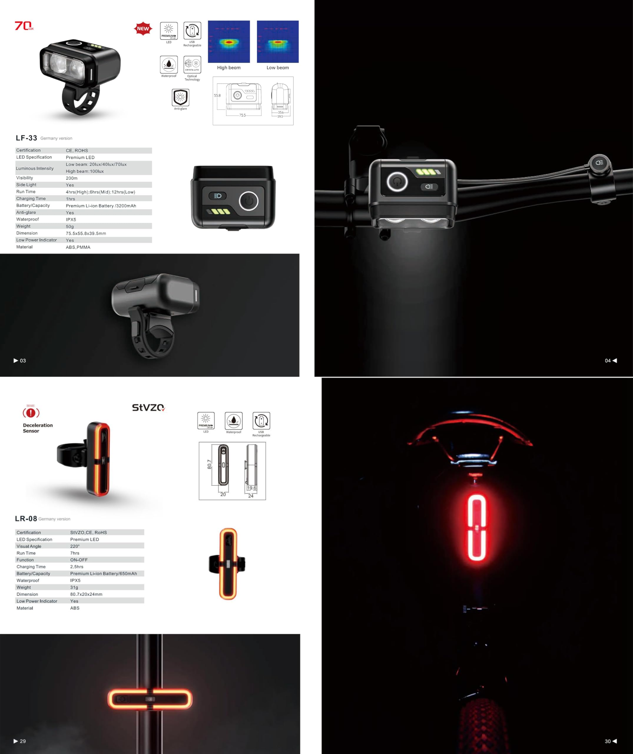 Set di luci per bicicletta, 100 lux, con freno a sensore e funzione abbagliante, interruttore a telecomando, batteria 3200 mAh, approvato StVZO, tipo C, IPX5, impermeabile per bicicletta, MTB