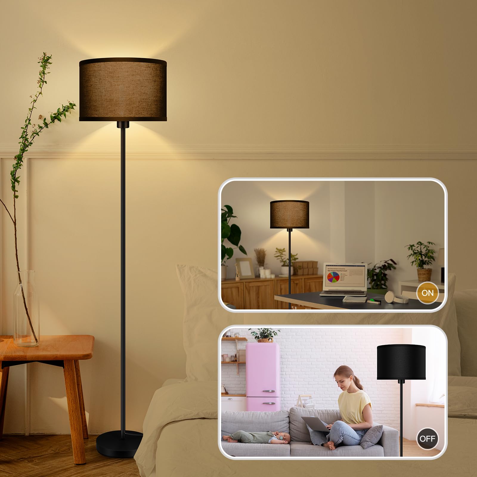 40W Modern Adjustable Black Metal E27 Socket Floor Lamp With Rotatable Arm And Lamp Head, 190cmH