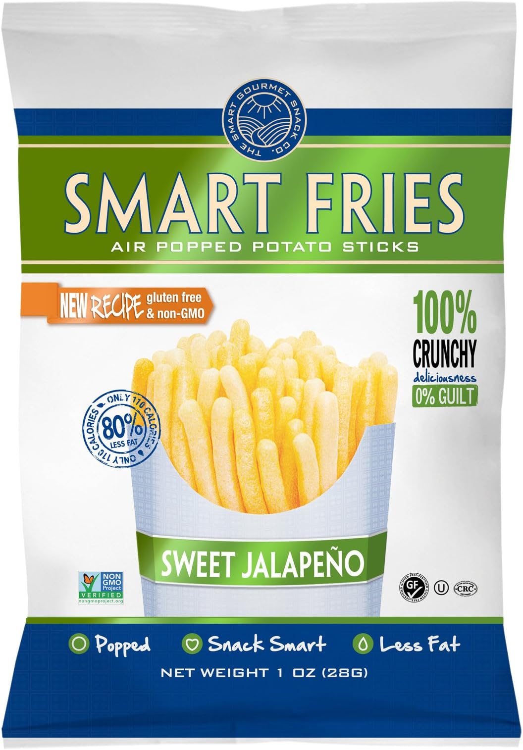 Gourmet Basics Smart Fries Air Popped Potato Fries, French Fries, Potato Sticks Individual Bags, Gluten Free, Sweet Jalapeno - 1 oz Bags (20 Pack)