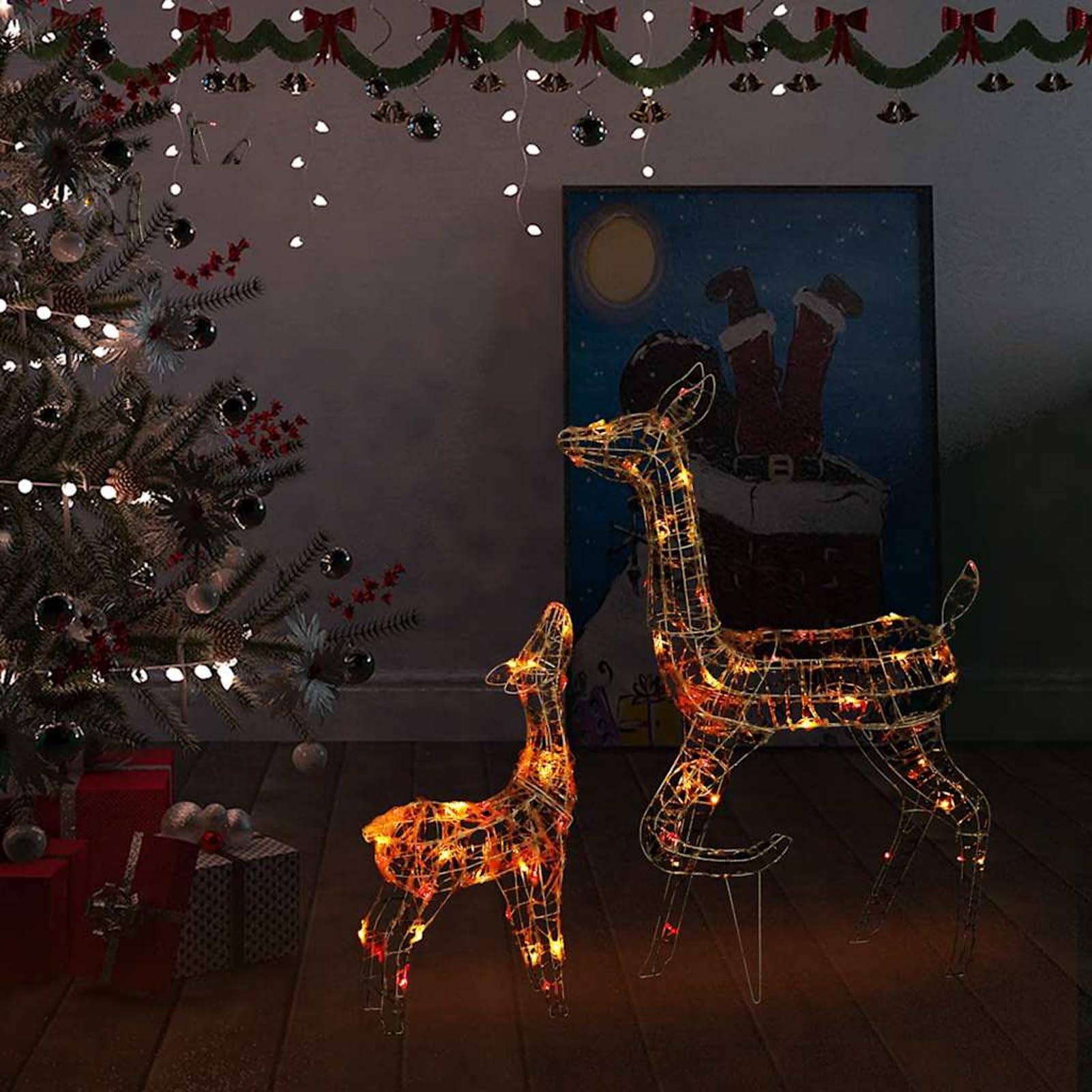Gecheer LED-Rentier-Familie Weihnachtsdeko Acryl 160 LED Bunt, Weihnachtsdekoration für Weihnachtsmarkt Festliche Eventdekoration Garten Rasen Terrasse Vorgarten Fassade329792