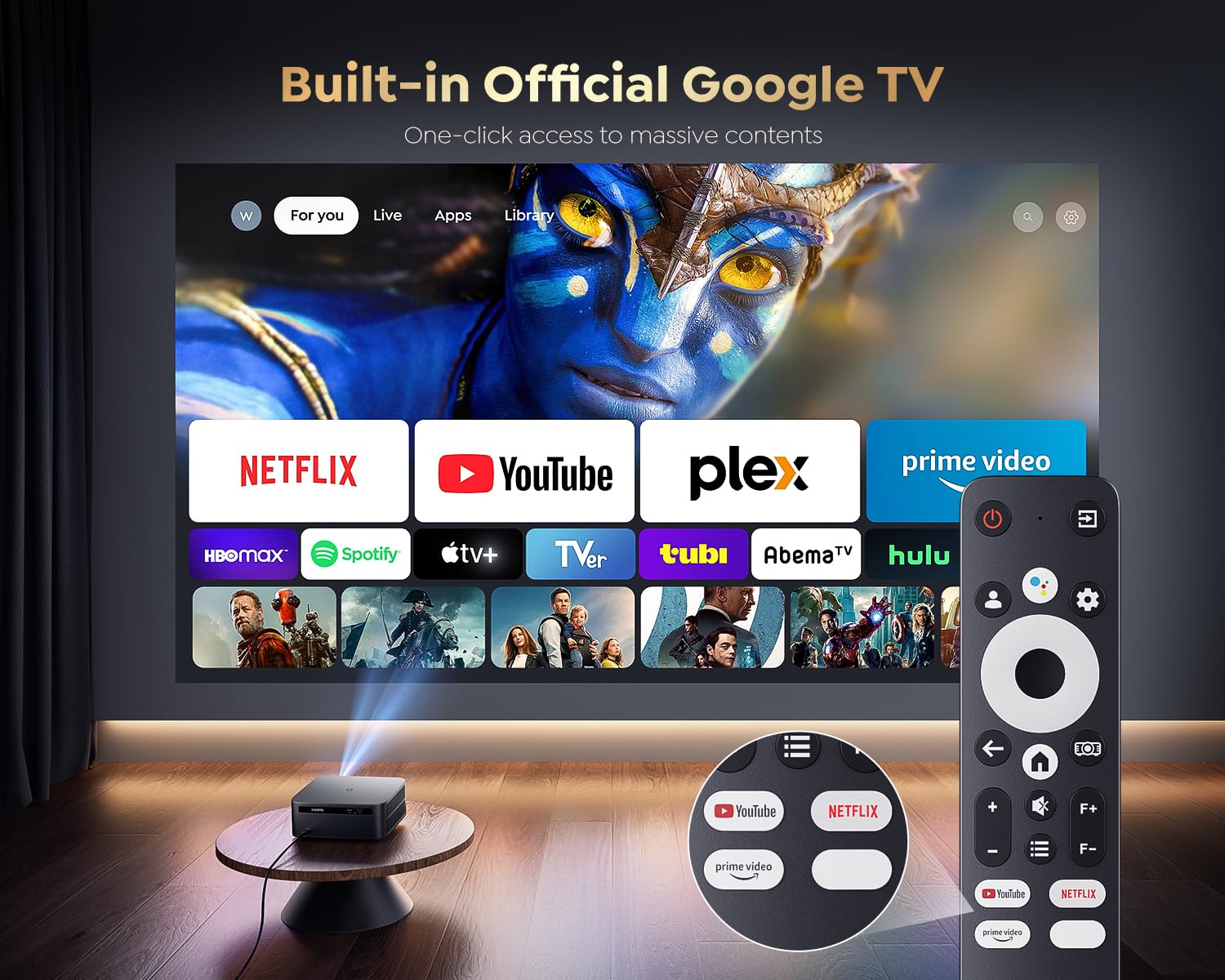 【1400 ANSI/Google TV】Smart Proyector 4K WiFi6 Bluetooth5.2, Full HD Proyector 1080P Nativo con Netflix Incluido, Auto Focus/Keystone y Zoom 50%, Control de Voz Projector de Cine para Movil/PC/HDMI/USB