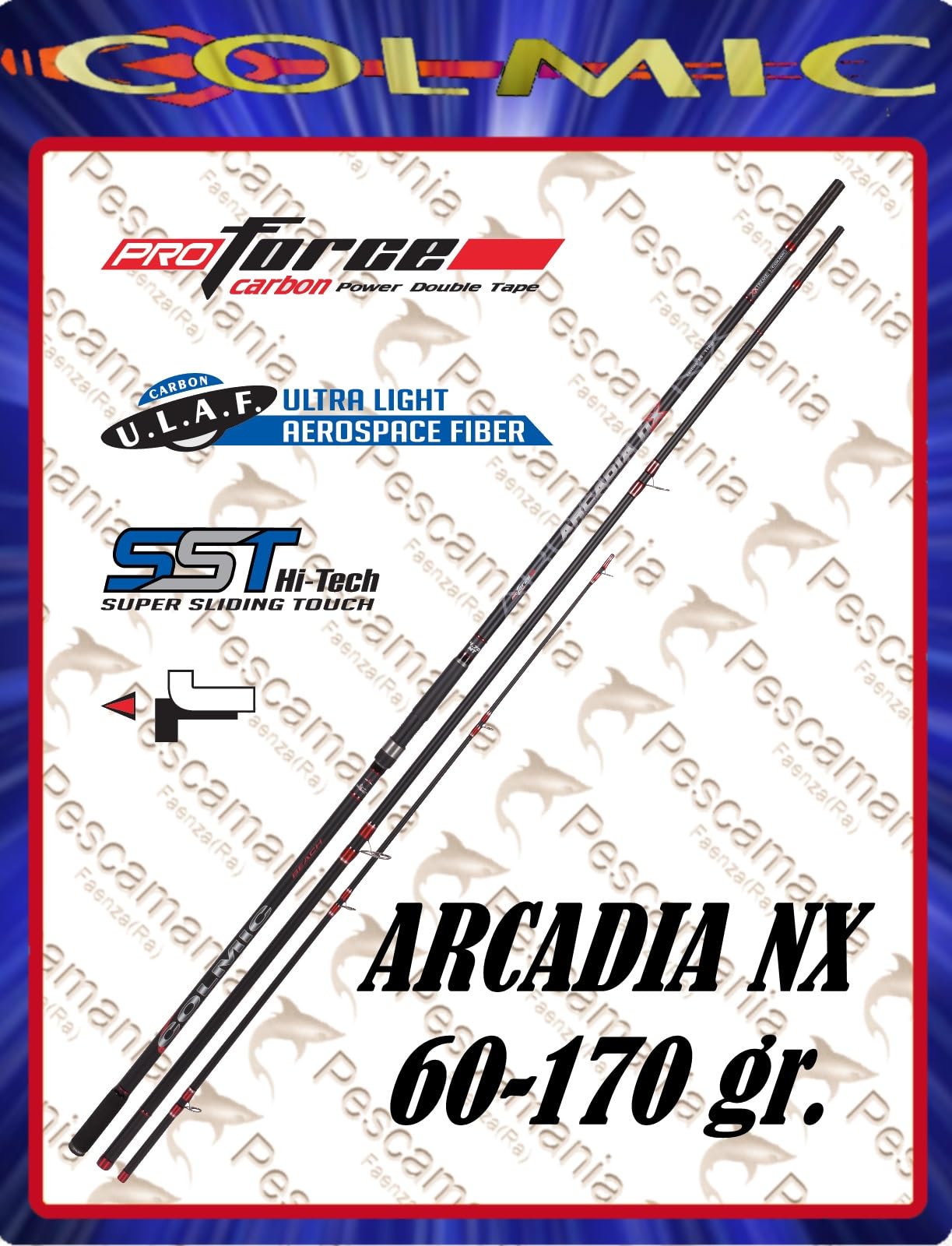 Colmic Arcadia NX 4.40 m 60-170 g Canna da Pesca Surfcasting Leggero Telescopico Surf Mare al Fondo Carbonio
