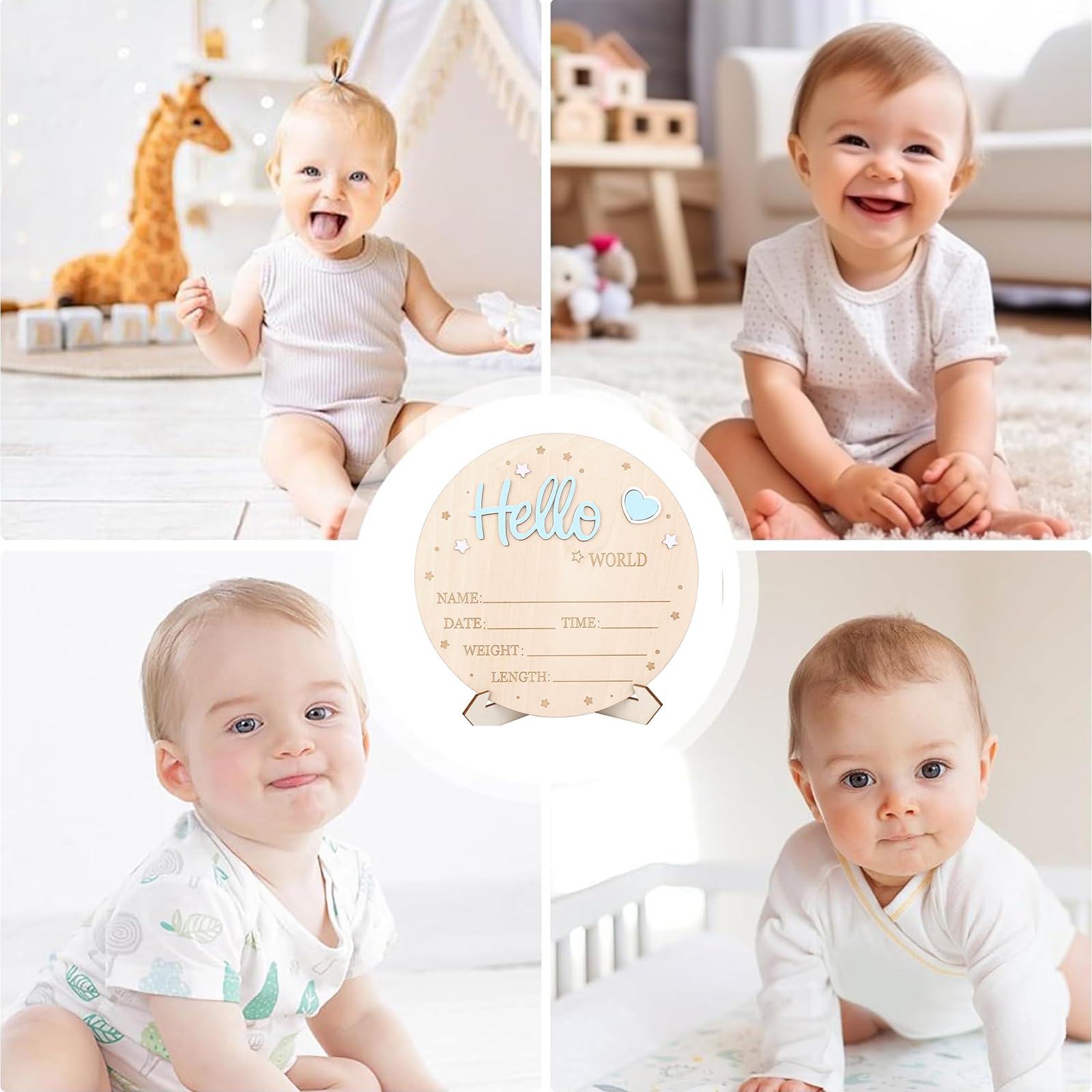 Plaque Annonce Bébé « Bonjour Monde » en Bois Bleu, Carte du Monde pour Pronostic de Naissance, Accessoire Décoration Chambre Bébé pour Baby Shower ou Naissance à l’Hôpital