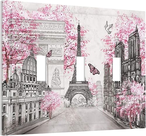 Miniatura 50 de París Torre Eiffel Arco de Triunfo Paisaje de la Ciudad Europea Rosa 1 Gang Interruptor de Luz Cubierta de Interruptor de Toma Dúplex Placa de pared