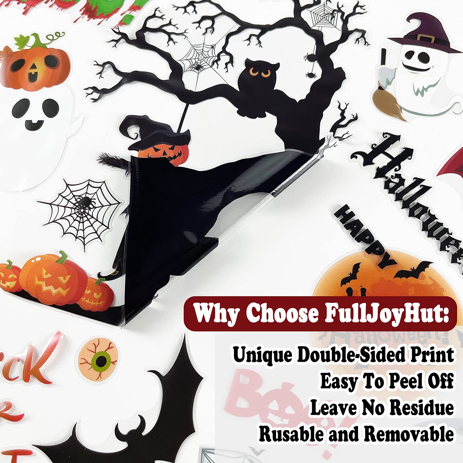 Set 9 Fogli Adesivi Halloween Per Finestre - Fantasmi, Pipistrelli, Ragni - Multicolore