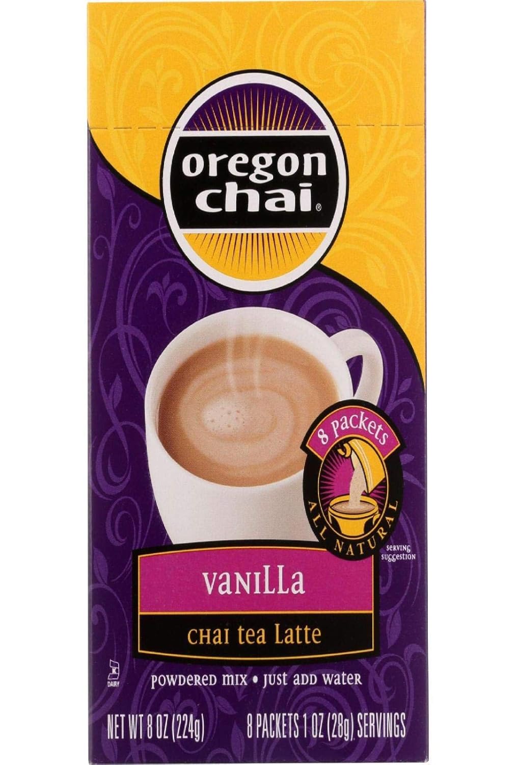 Oregon Chai Kerry Vanilla Dry Mixes, 8 Count (Pack of 1) VANILLA 8 Ounce (Pack of 1) 1