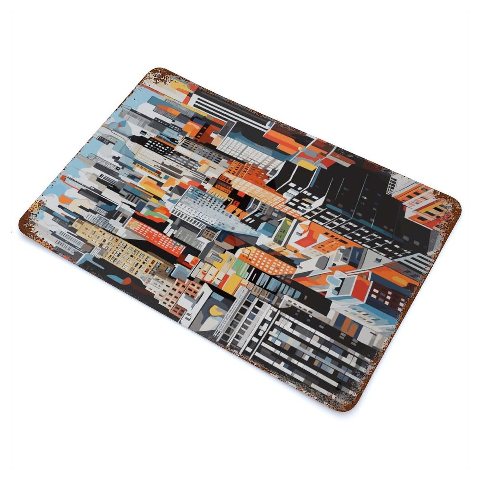 Rust Effect New York Skyline Aged Metal Wall Plaque 11.8"x7.9", Rustic Home Decor for Bistro, Counter And Cafe Decor