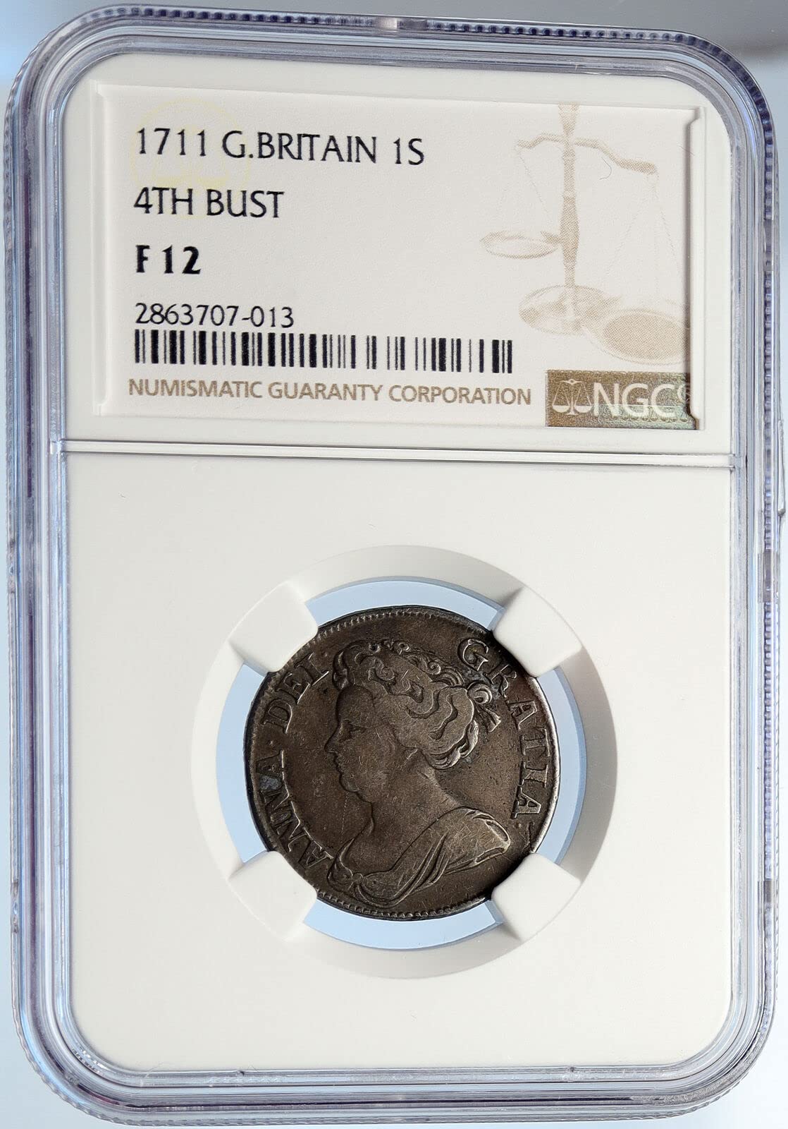 希少 NGC-VF イギリス　アン女王 1711 4th bust 　銀貨 1711 1711 GREAT BRITAIN Queen ANNE Antique English AR Shilling F