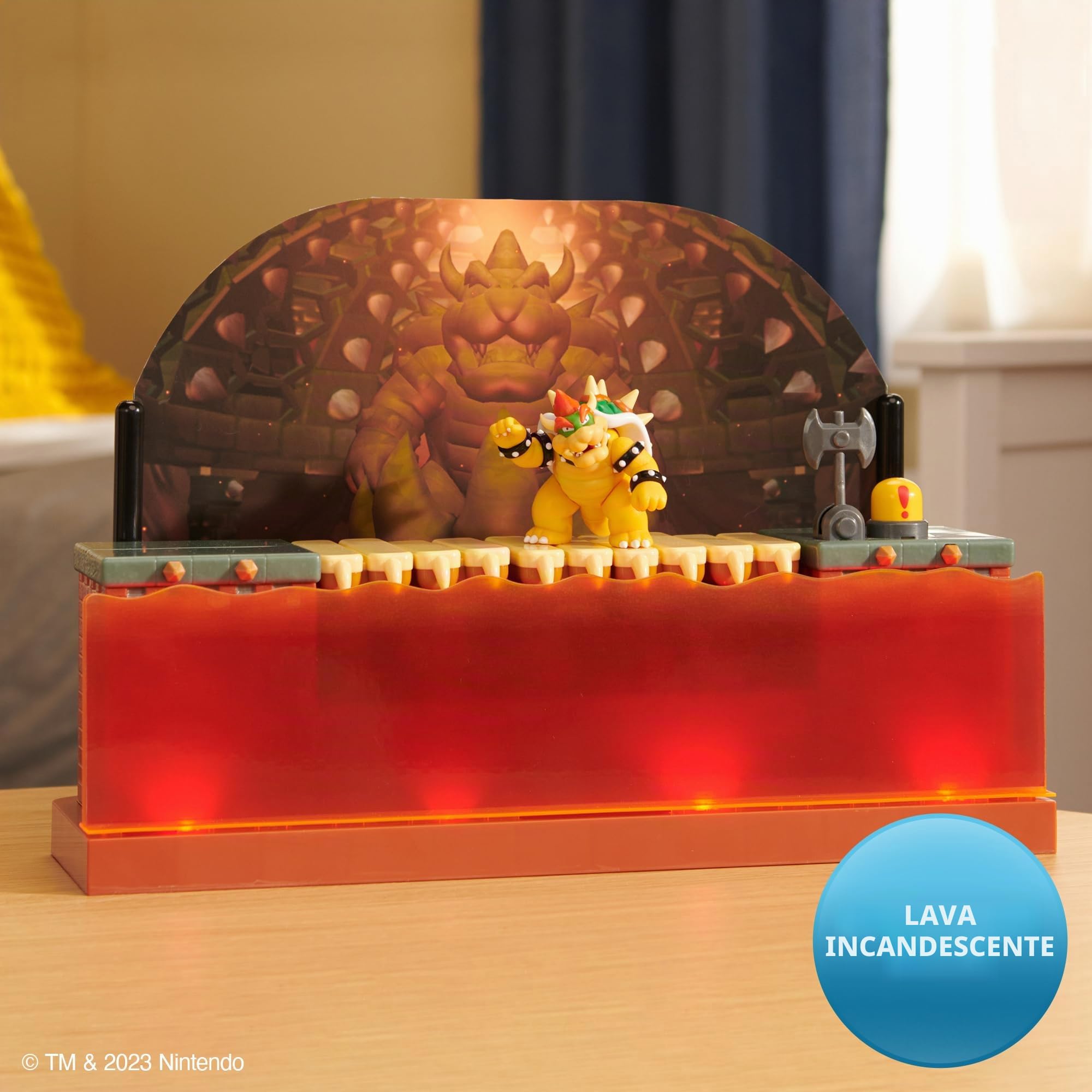 Nintendo - Playset Battaglia di Bowser deluxe con personaggio di Bowser alto 8 cm. Estremamente dettagliato, un'ambientazione perfetta per sconfiggere Bowser