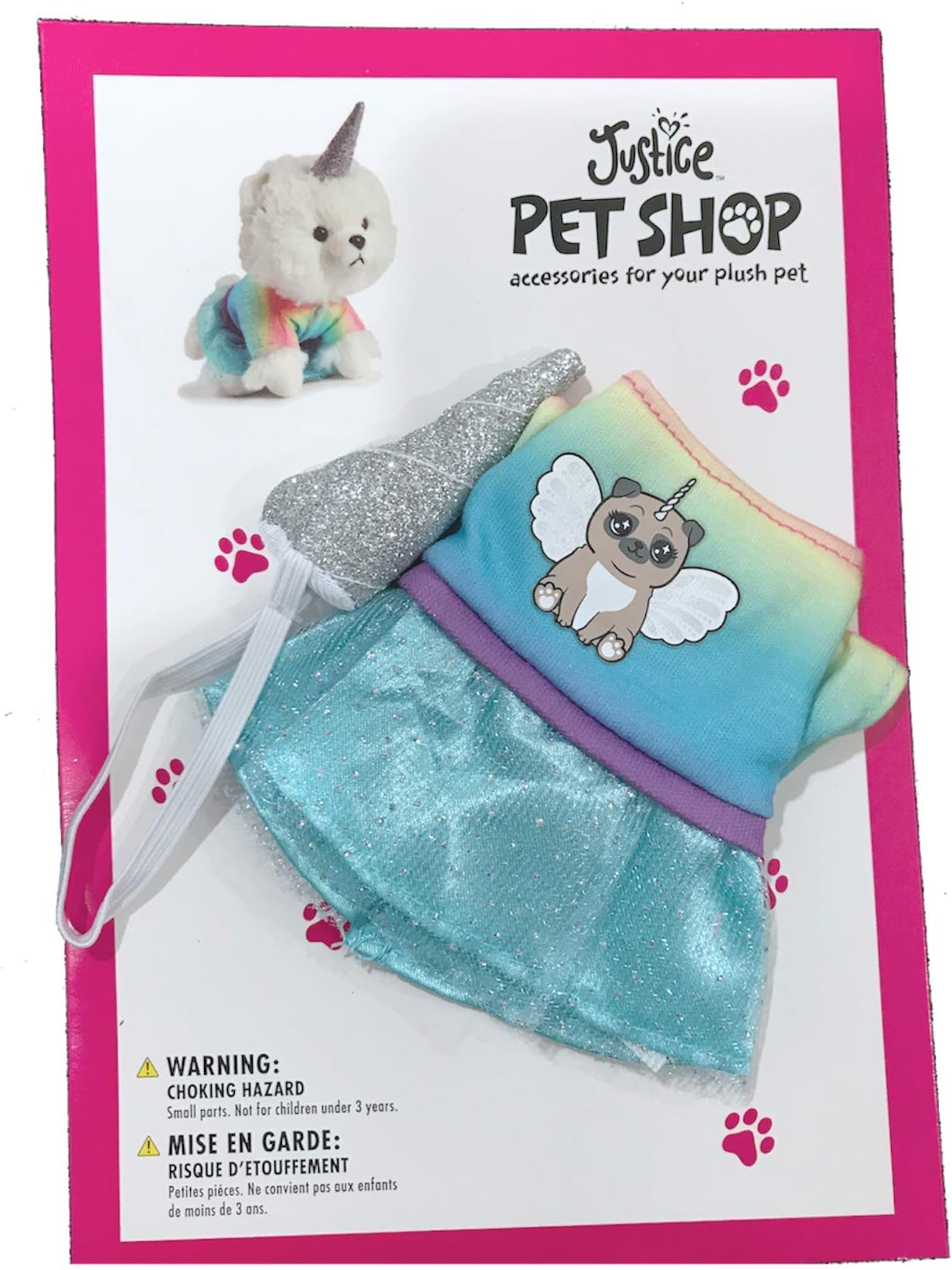Justice Girls Pet Shop Accessories for 6 inches Plush, Outfit Set (Pugicorn)