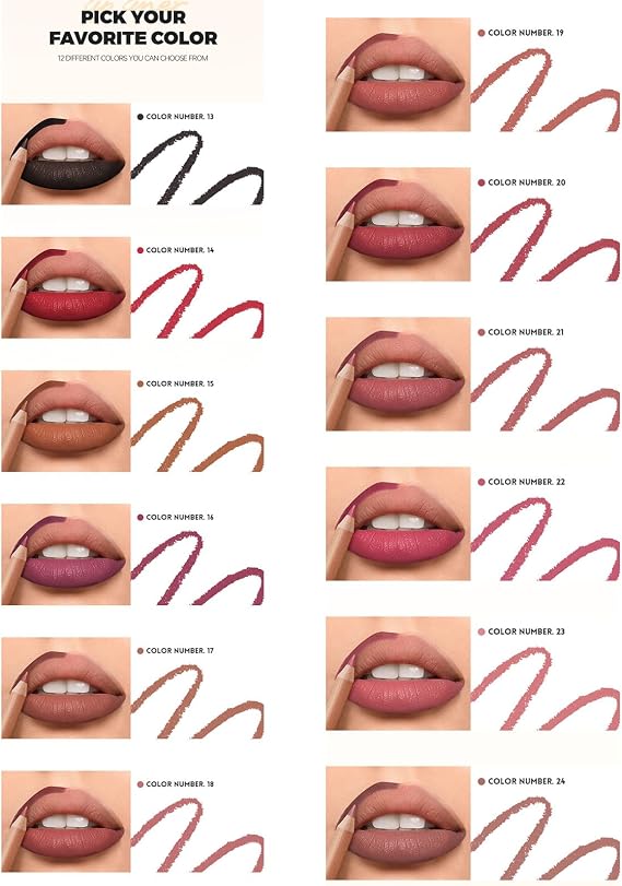 12 Colors Matte Lip Liner Pencil Set Natural Lip Makeup Soft Pencils and Long Lasting Velvet Lip Liner