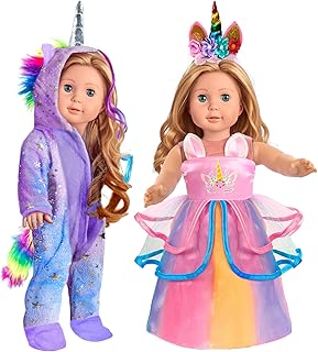 2-Sets 18-inch Doll-Clothes Set - Unicorn Clothes with Hair Clip and Hea...