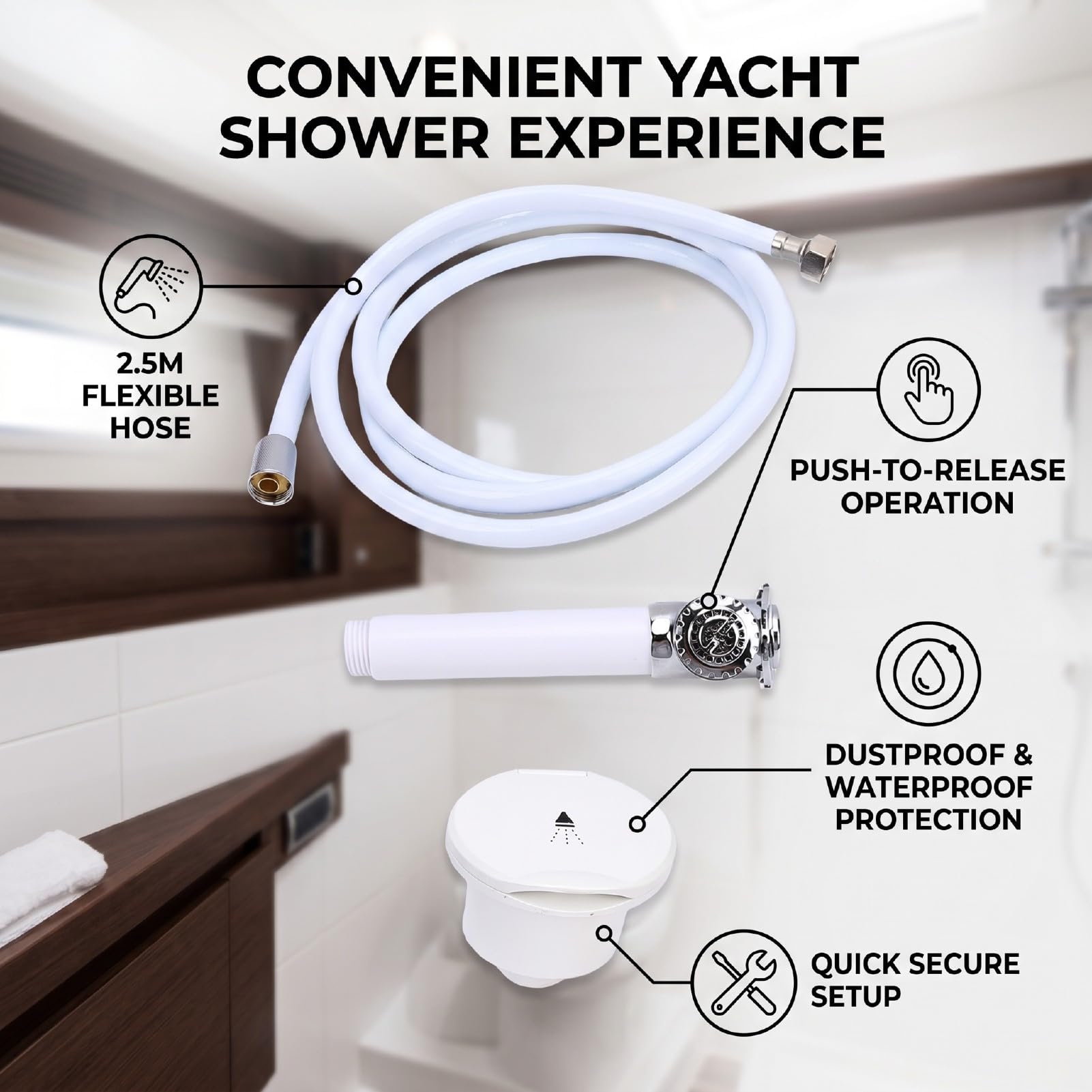 Haofy Cabezal de Ducha Empotrado para Barco, Rociador de Mano a Presión de Acero Inoxidable for Barco