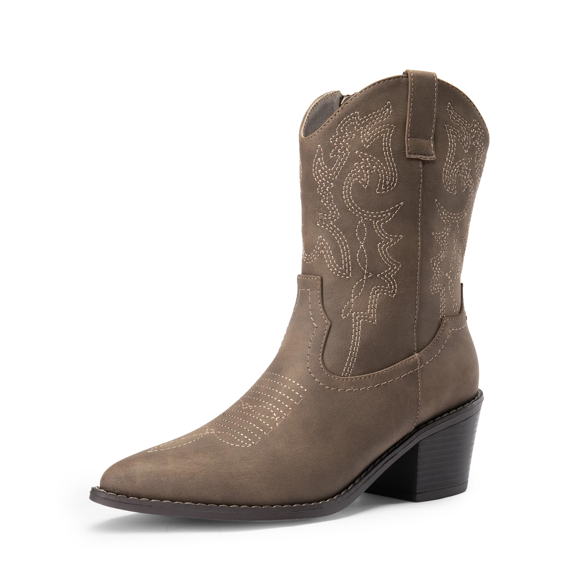 Photo 1 of DREAM PAIRS Women's Cowboy Boots, Pointed Toe Chunky Heel Cowgirl Boots, Zipper Pull-On Stitched Western Boots Ankle Boots for Ladies,Size 11,Brown-Pu,SDAB2219W