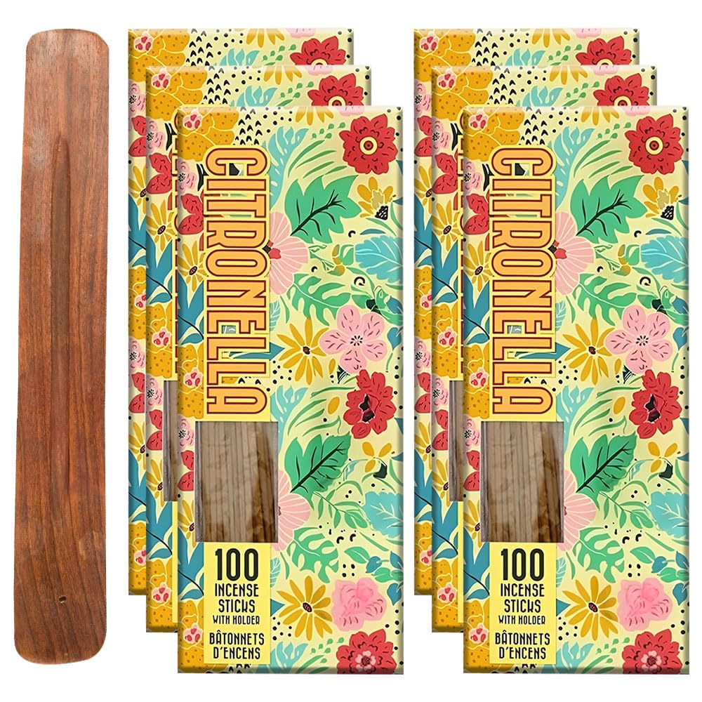 ZOPPER Citronella Incense Sticks (600 Pack) with 6 Holders, Outdoor Insect & Mosquito Repellent Sticks for Garden, Patio, Camping & Home, Long Lasting Bug Repellent Incense