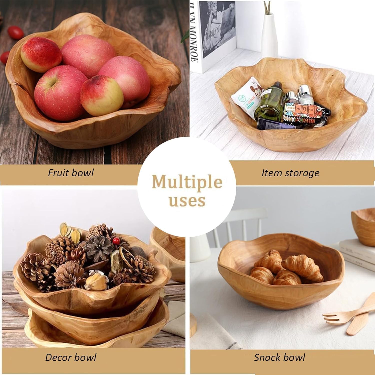 Oriental riverkit Natural Wood Fruit Bowl for Distinctive Decor Irregular Creative Wood Bowl - Image 4