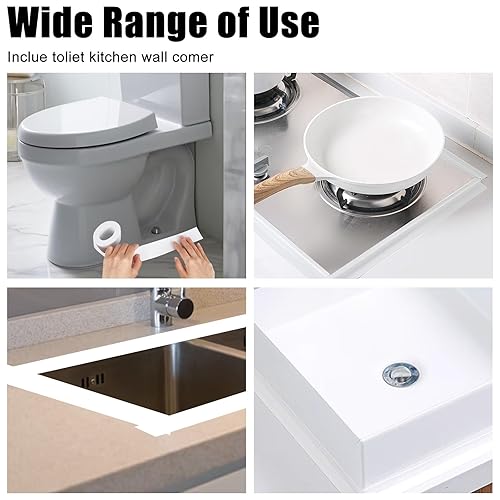 Miniatura 7 de AMIJOUX Cinta de calafateo blanca para baño y baño, cintas de sellado de calafateo para encimera de cocina, sellador de azulejos de ducha