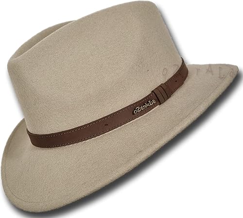 Oztrala Sombrero de fieltro de lana australiana Outback clásico clásico Fedora para hombre, banda de cuero vaquero, HW01 EE. UU