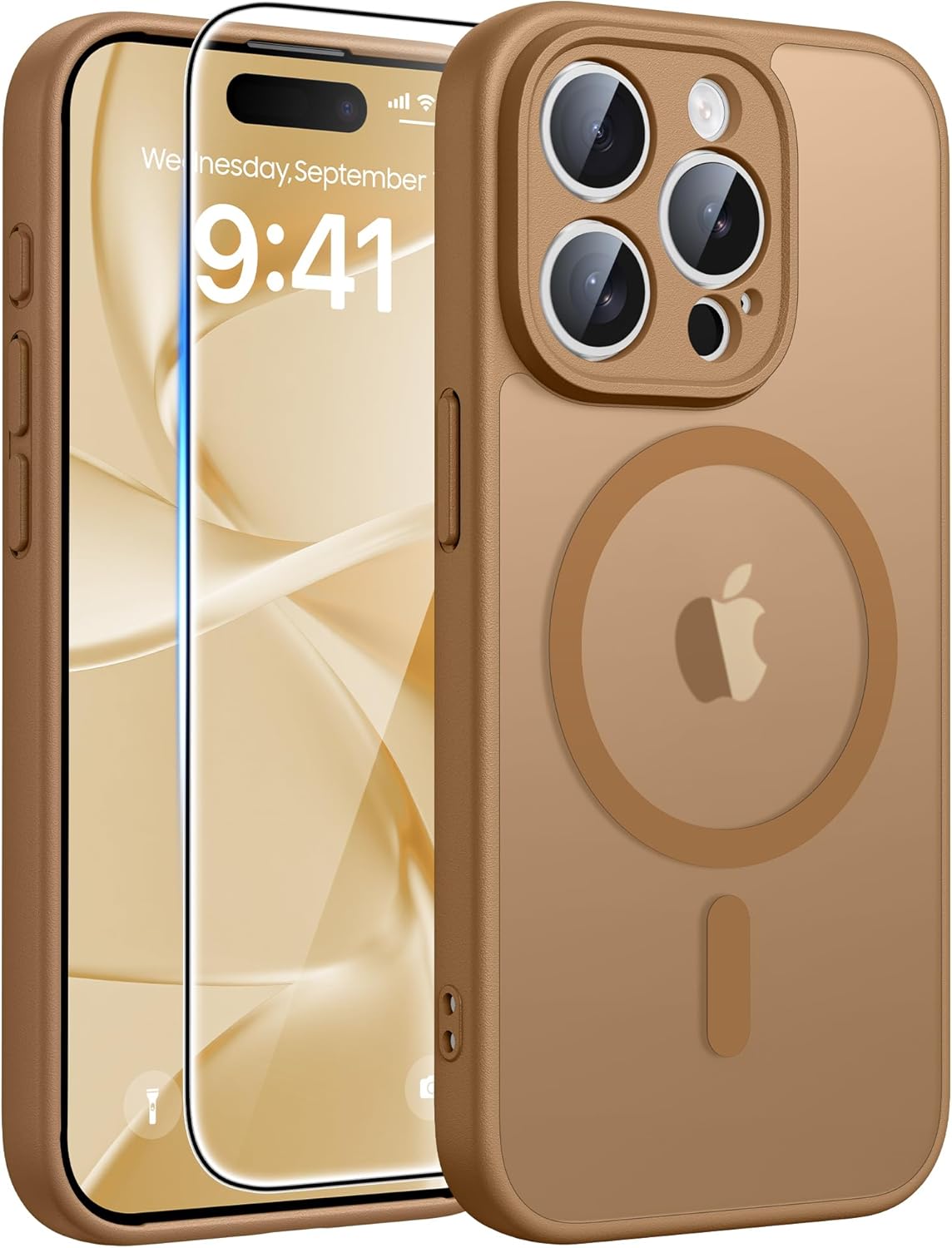 FNTCASE for iPhone 15 Pro Max Case: [Compatible with Magsafe] Translucent Matte Cases with [Full Camera Protection] [Screen Protector] Military Grade Shockproof Protective Phone Cover - Brown