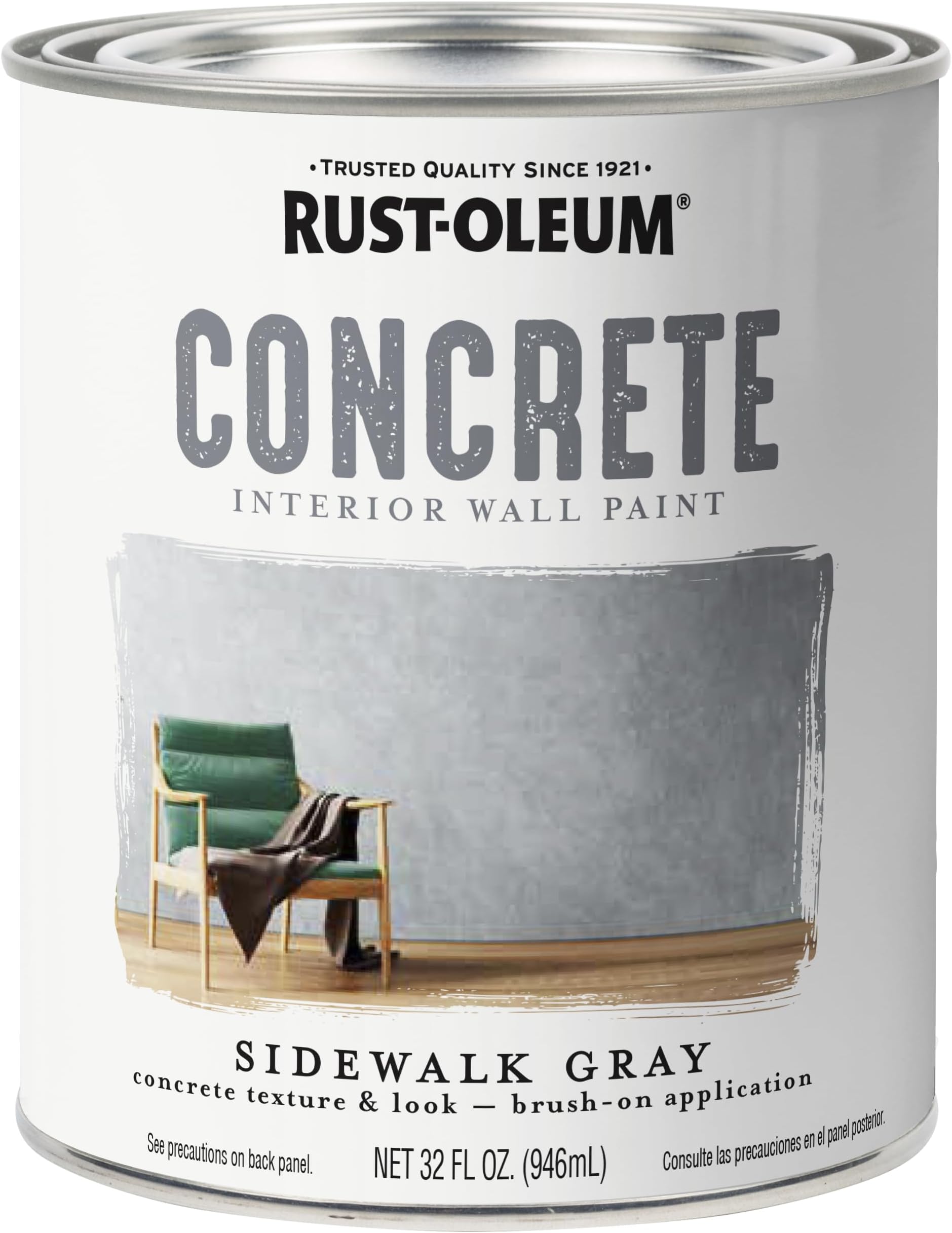 Rust-Oleum 379908 Concrete Interior Wall Paint, Quart, Sidewalk Gray