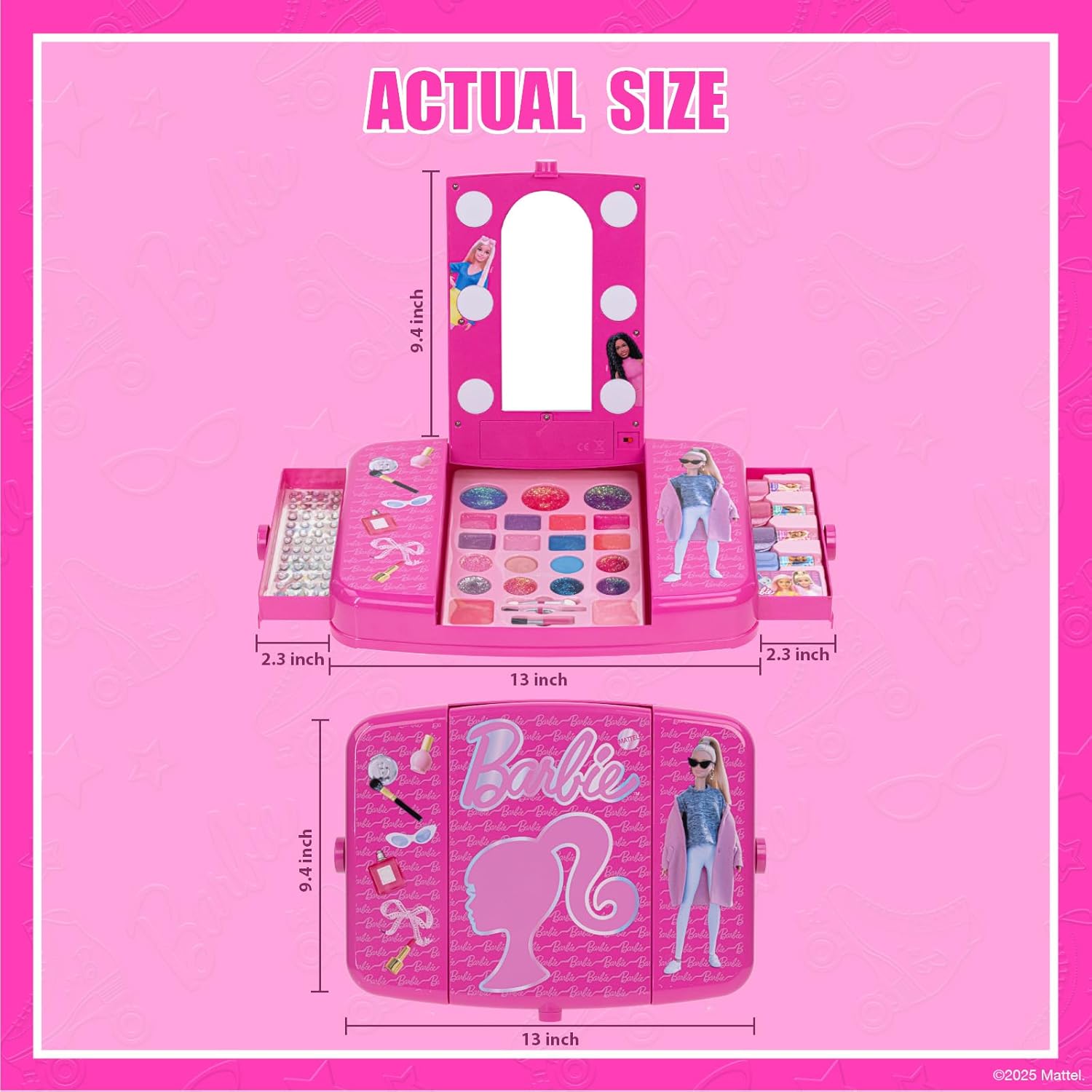 Barbie Beauty Vanity Set with Light-Up Mirror, Includes Lip Gloss, Eye Shadow, Brushes, Nail Polish, Accessories, and More! Ages 3+ Perfect for Parties, Sleepovers, and Makeovers, by Townley Girl - Image 10