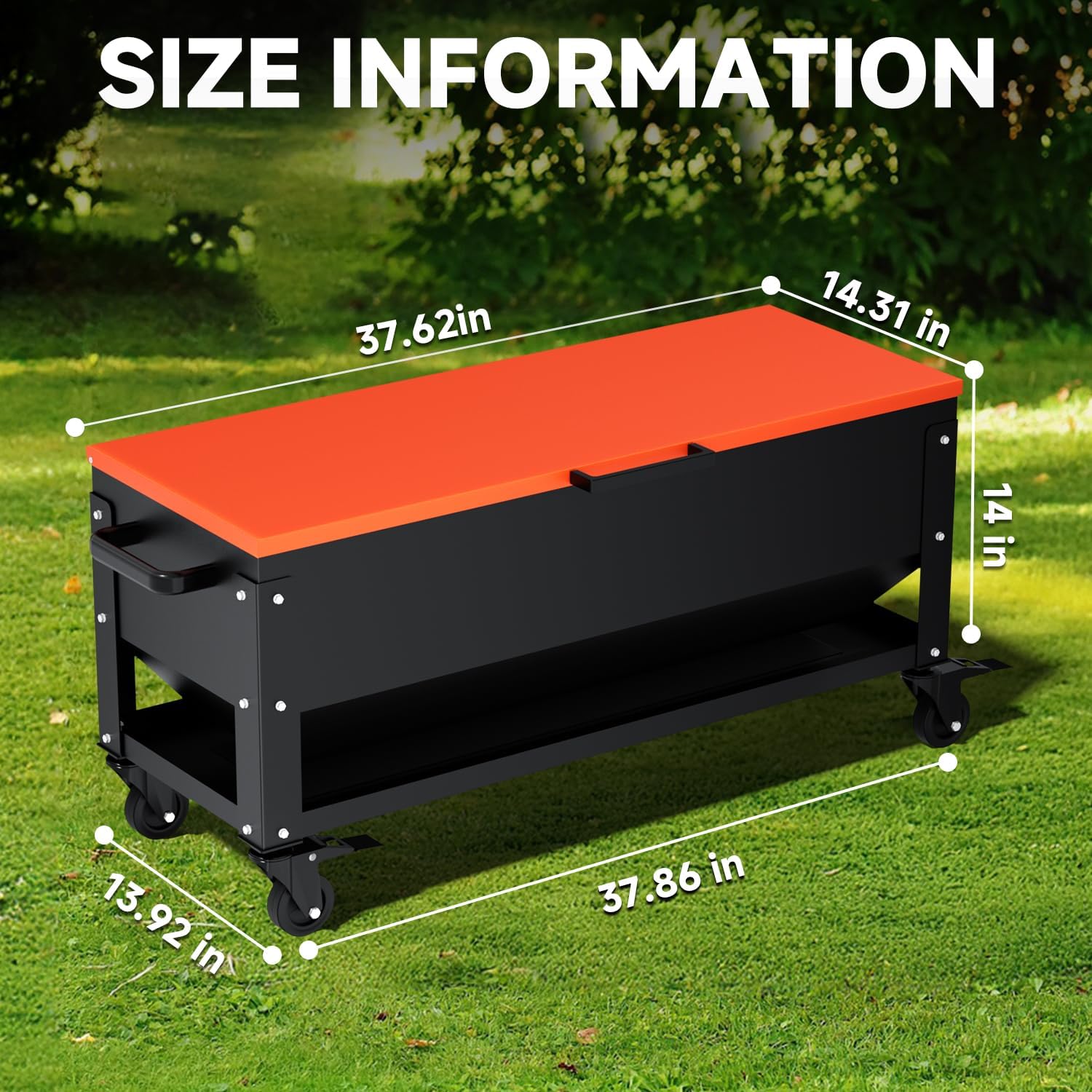 Heavy Duty Chicken Feeder 120 lbs Large Capacity, Metal Automatic Poultry Feeding Box with Waterproof Lid, Raised Standing Feeder with Wheels for Hens & Roosters, Portable & Easy to Move