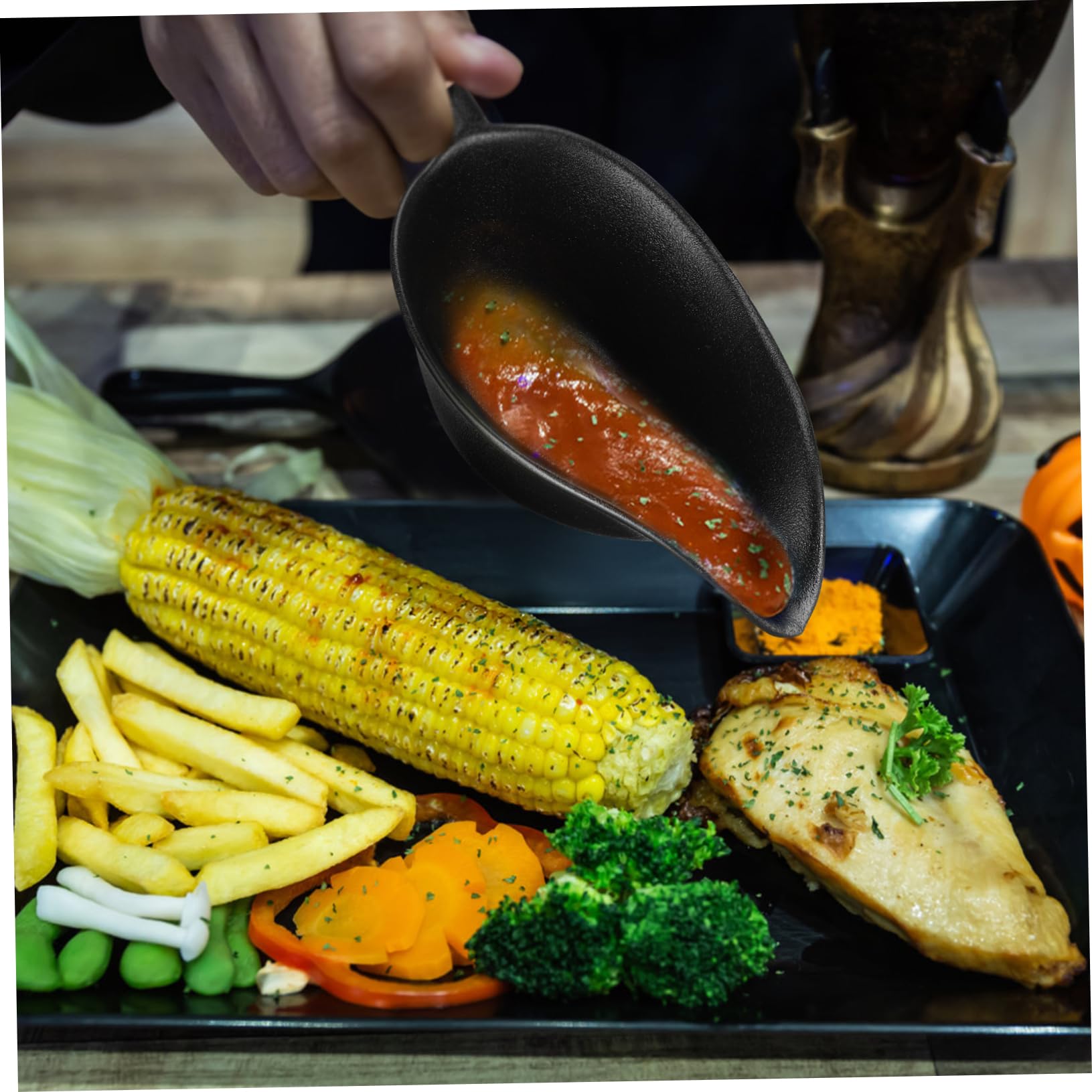 Baluue Bol de Sauce à Steak en Porcelaine Noir Bec Verseur