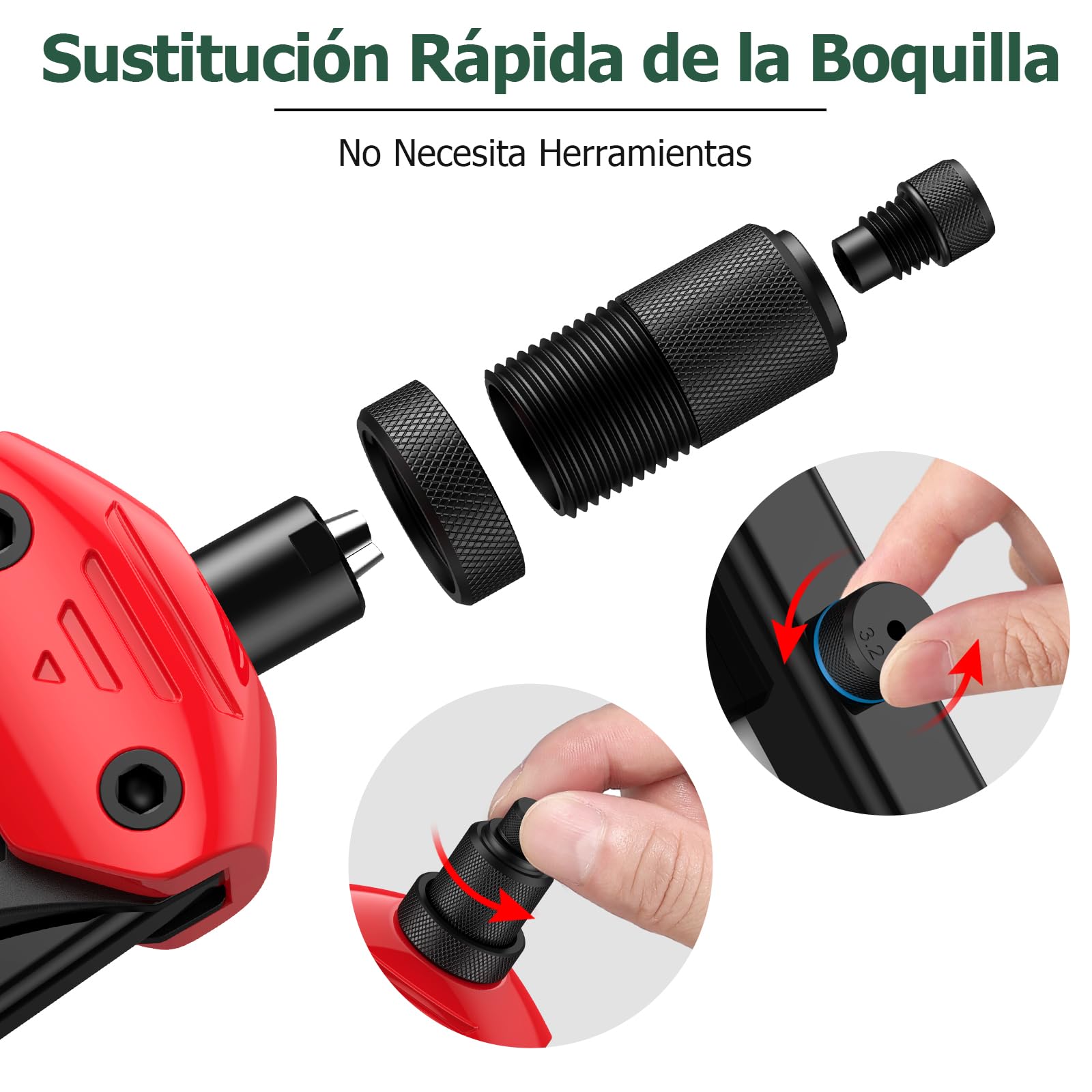 JiGiU Remachadora de Tuerca y Pistola de Remachador 2 en 1, Juego de Alicates para Remachar con M3 M4 M5 M6 M8 M10 M12 y 5 Cabezas Remachables 3.2 4.0 4.8 6.0 6.4mm