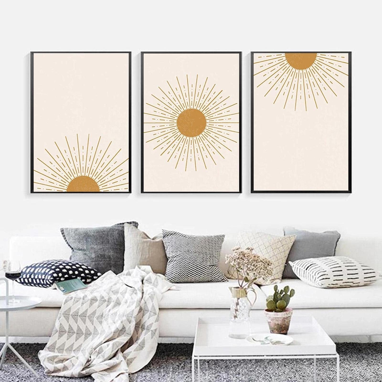 Affiche soleil boho abstraite 60x70 cm impression sur toile milieu du siècle sans cadre pour salon