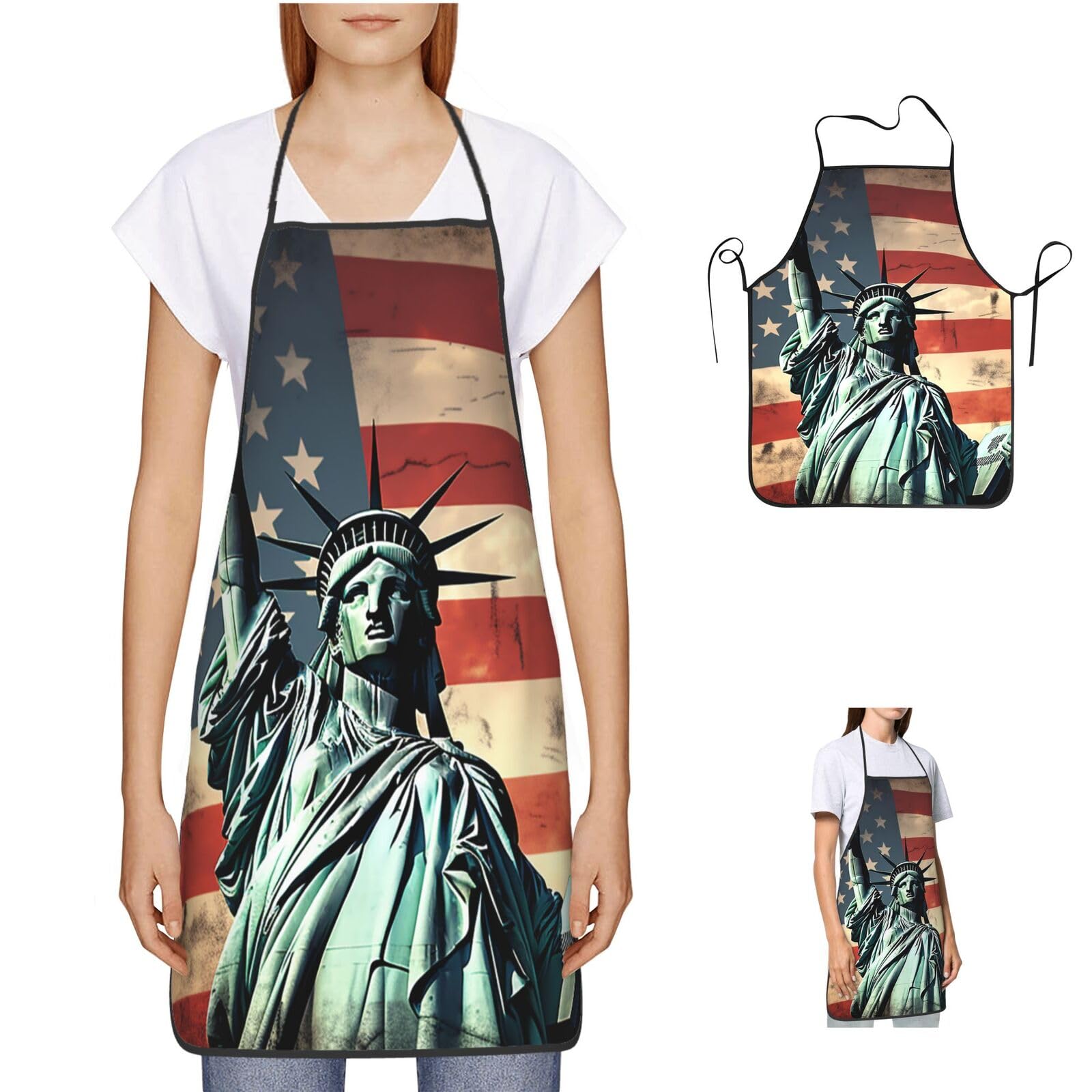 Toxocmdkle Unisex Statue Of Liberty Against Aprons Cooking Bibs Waterproof Kitche Apron Aldult Bib For Women Men Baking