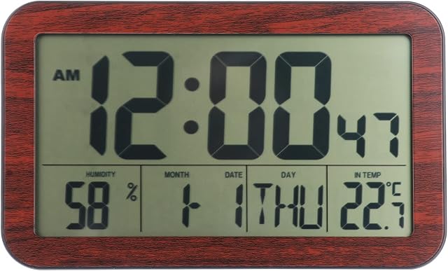 PRETYZOOM atomic wall clock clocks for seniors digital large display time zone gifts battery operated- Home Digital Wall Clock Desktop Mute- electronic Perpetual Calendar Clock