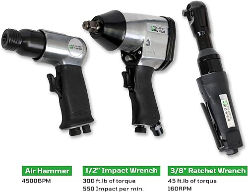 Miniatura 2 de Kit de herramientas neumáticas de 50 piezas. Llave de impacto de 1-1/2 pulgadas, llave de trinquete de 1-3/8 pulgadas, martillo de 5 neumáticos con