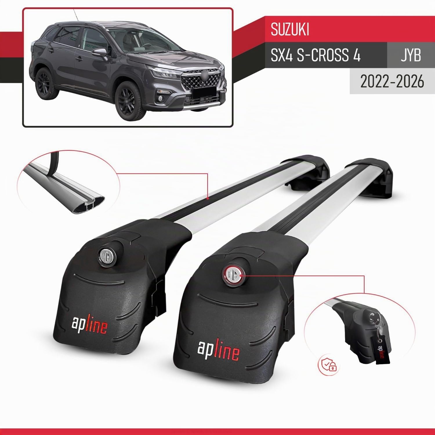 Compatibile con Suzuki SX4 S-Cross 4 (JYB) 2022-2026 Modello ACE-2 Barre Tetto Portapacchi Auto Barre Portatutto Grigio Alluminio 2 Barre