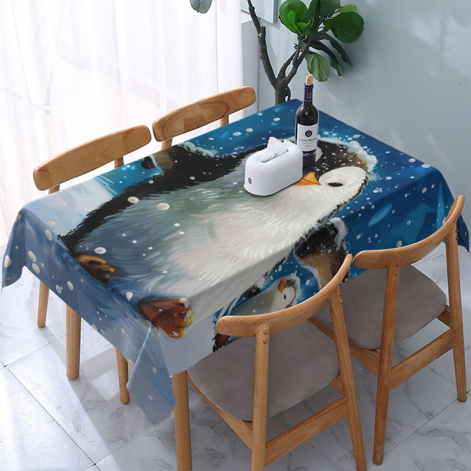 WPKJU Happy Penguin Printed Tablecloth Water Resistant Table Cover Washable Rectangle Table Cloth for Tables 54x72 in