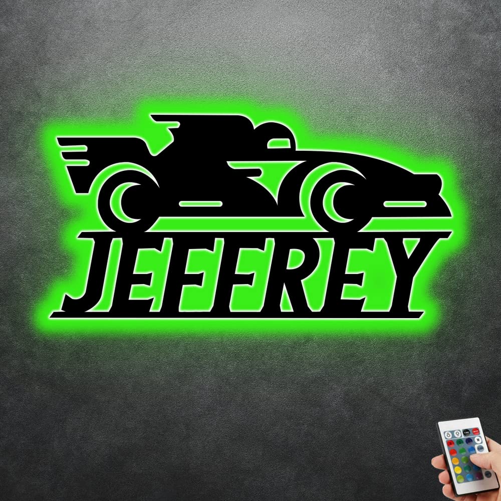 Custom Race Car Name Metal Sign Personalised Race Car Led Night Light Dirt Track Racing Neon Sign Race Wall Decor,Sports Sign,Gift for Men,Son,Father,Boyfriend