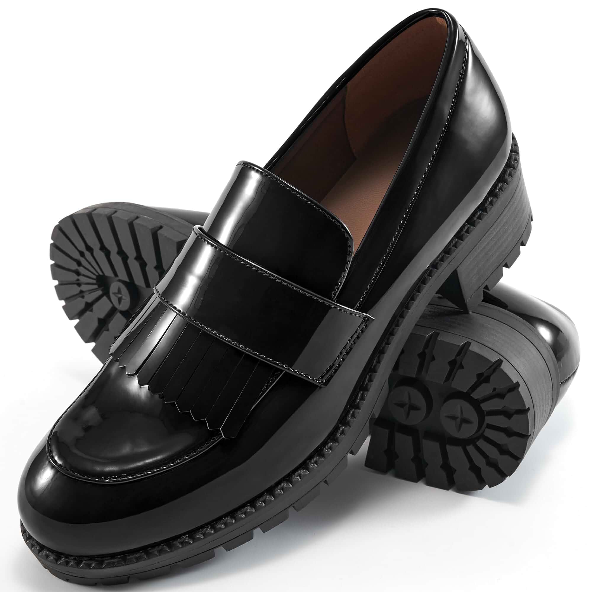 Ecetana Womens Loafers Platform Chunky Penny Lug Sole Comfort Slip on Casual Fashion Business Work Shoes