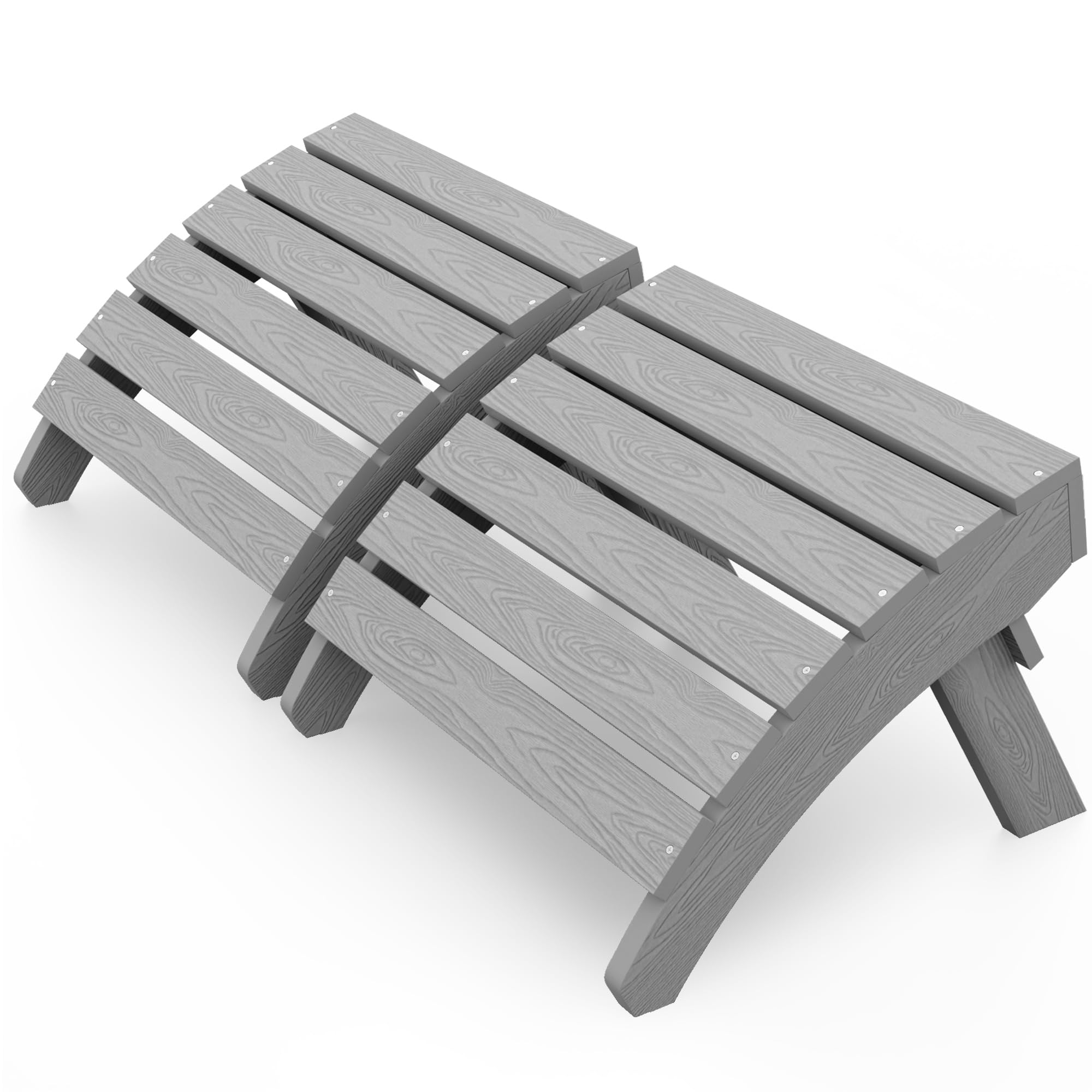 MXIMU Folding Adirondack Ottoman Set of 2: HIPS Plastic Outdoor Footrest Easy Assembly - All Weather Foot Rest Foot Stool for Adirondack Chair Use in Patio Garden Backyard Pool (Grey)