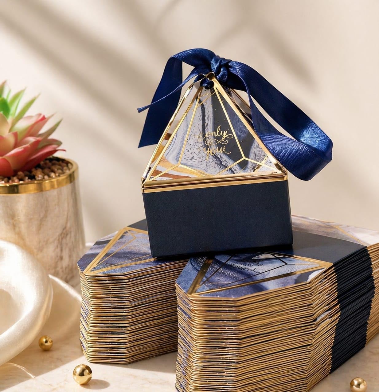 VRB Dec 40pcs Small Diamond Gift Boxes for Packaging/Gift Boxes for Gifting,hamper boxes for gift empty,return Gifting,Chocolates,Dry Fruits,Wedding & Pooja Gifts. (40 Pcs Blue With Ribbon)