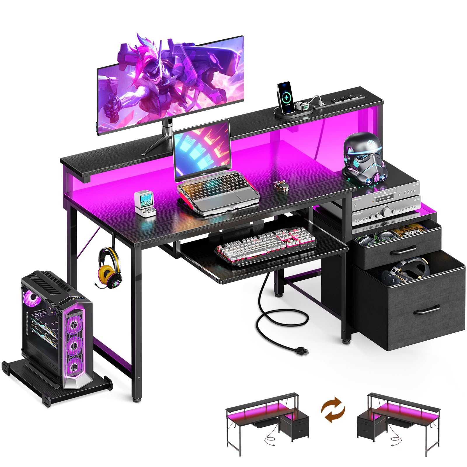 AODK Computer Desk with Drawers and Keyboard Tray