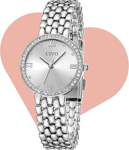CIVO Quartz Gold Watch for Women Elegant Stainless Steel Dress Wristwatch with Diamond Dial - Ladies Luxury Watch for Small Wrists - Gift for