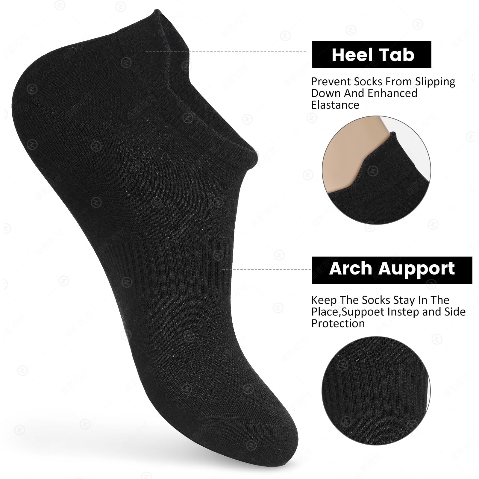 Sallking Damen Knöchelsocken aus Baumwolle, niedrig geschnitten, athletisch, Laufen, weich, dünn, keine sichtbare weiße Socken mit Lasche, 6 Paar