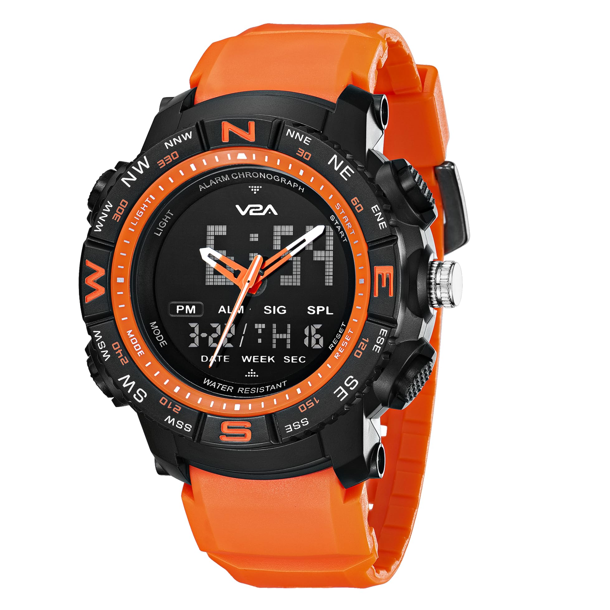 V2A Resin Military Analog Digital 5Atm Waterproof Sports Watch With Backlight Alarm Snooze Stopwatch For Men (Black Dial With Orange Strap), Orange Band (B08GZFM75P) Amazon Price History, Amazon Price Tracker