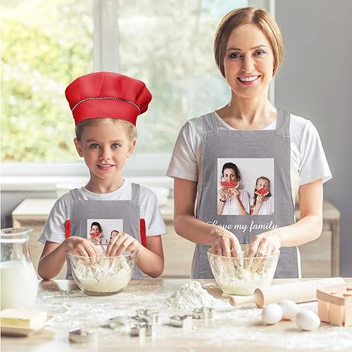 Miniatura 6 de Delantales personalizados para niños para cocinar, delantales personalizados para hombres, delantal de algodón y lino, regalo para mujeres