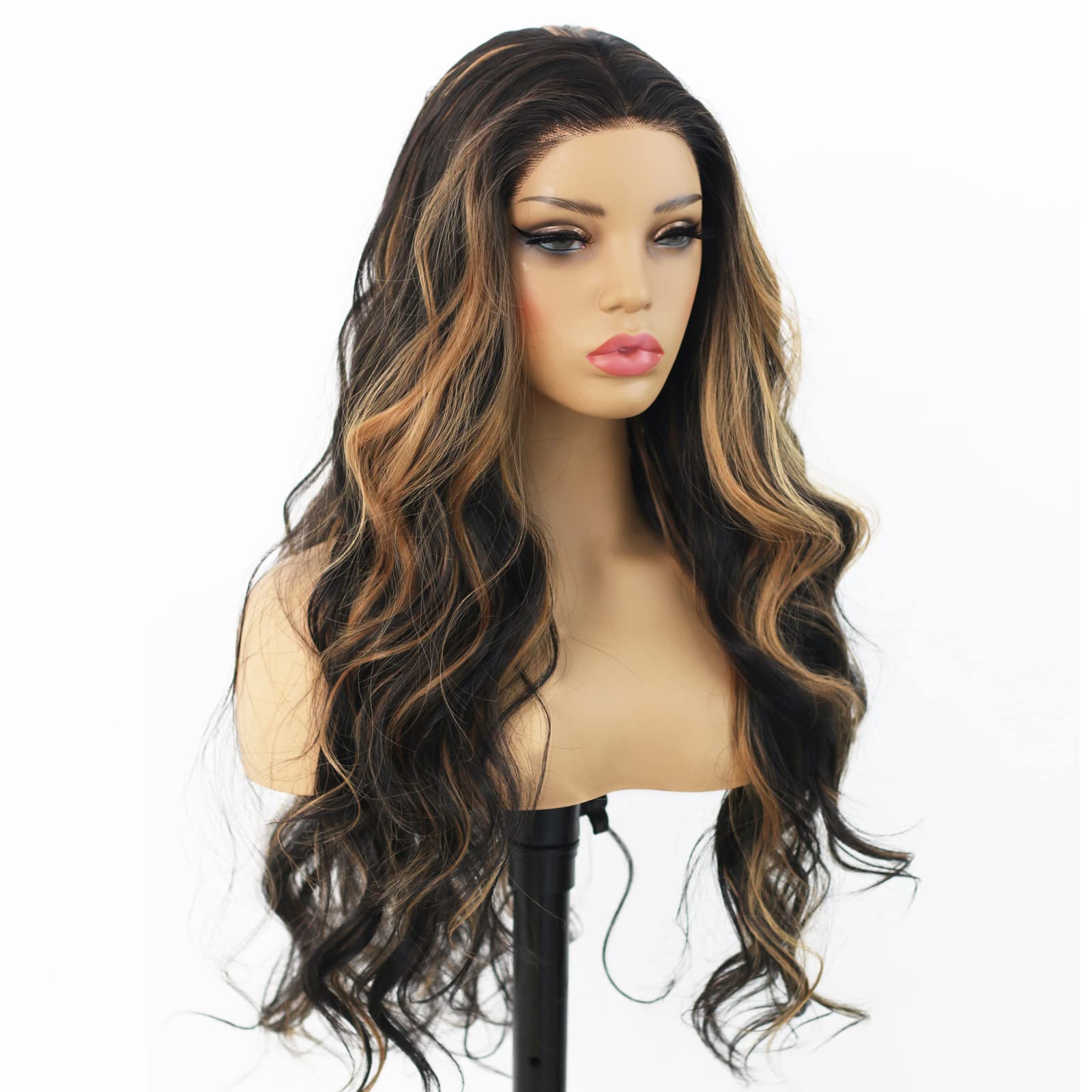 ANDRIA Platinum Blonde Wig lace front wigs Long Wigs Loose Wave Glueless Lace Wig Colored Synthetic Heat Resistant Fiber Wig With Baby Hair Natural Wavy White Blonde Body Wave Colorful wig for Women: Brown Highlight body wave