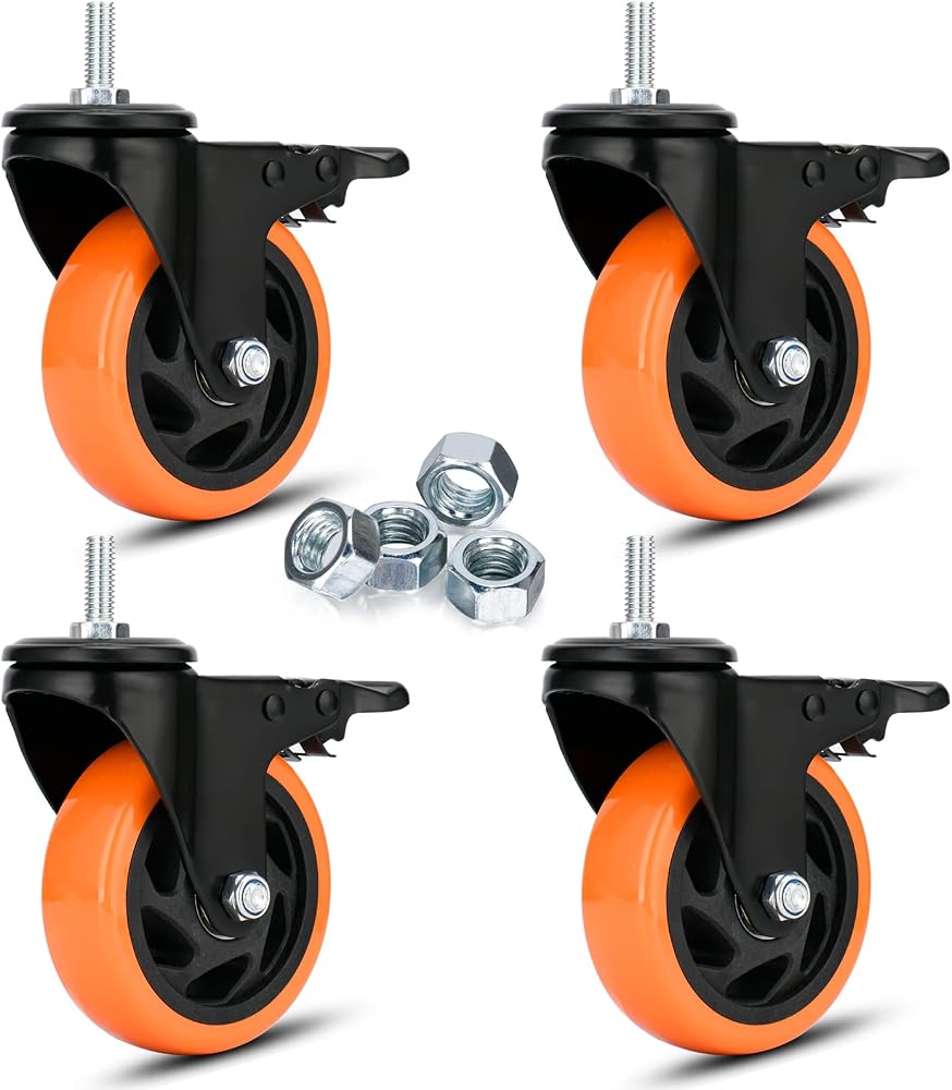 10.2cm(4인치) 스템 캐스터 휠, 안전 이중 잠금 544.3kg(1200파운드) 튼튼한 스레드 스템 캐스터 소음 없는 회전 캐스터 브레이크 포함 M10-1.5x25mm — 사진 1