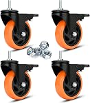 3" Stem Caster Wheels M12 Safety Dual Locking 1000Lbs Heavy Duty Threaded Stem Casters No Noise Swivel Castors with Brakes (M12-1.75x25mm, 3 inch)